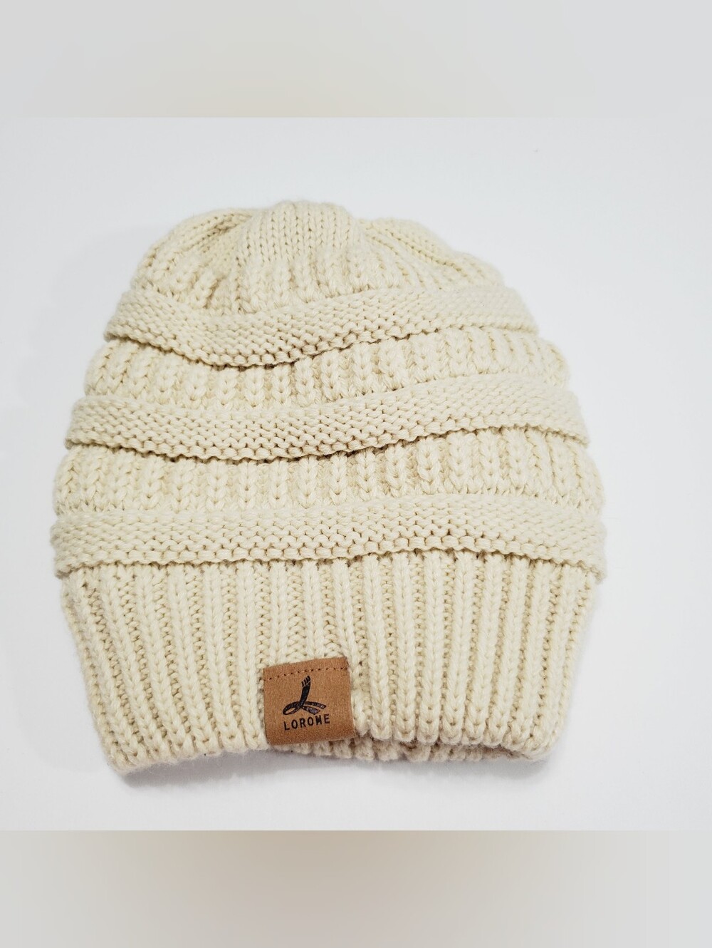 Lorome Women's Winter Beanie Hat Beige Knit Pattern One Size